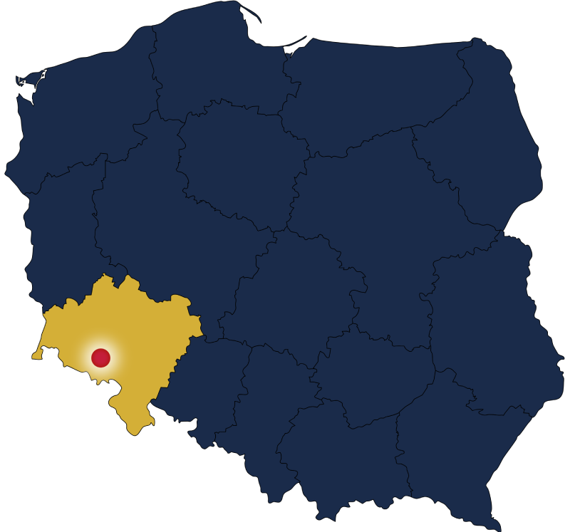 Mapa Polski z zaznaczonym województwem dolnośląskim i Jelenią Górą